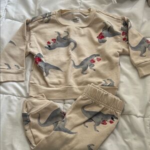 Carter's Beige Valentine Dinosaur Sweatshirt and Pants Set